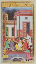 Junger Prinz, der eine Trinkparty leitet, aus dem Manuskript von Hadiqat Al-Haqiqat (Der Garten der Wahrheit) von Hakim Sana